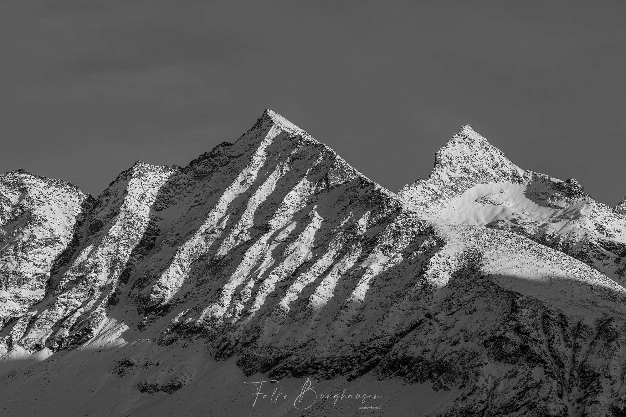 Light and shadow dancing on sharp ridges